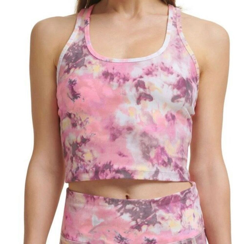 Calvin Klein Performance Womens Printed Racerback Tie Dye Pink Athletic Tank Top